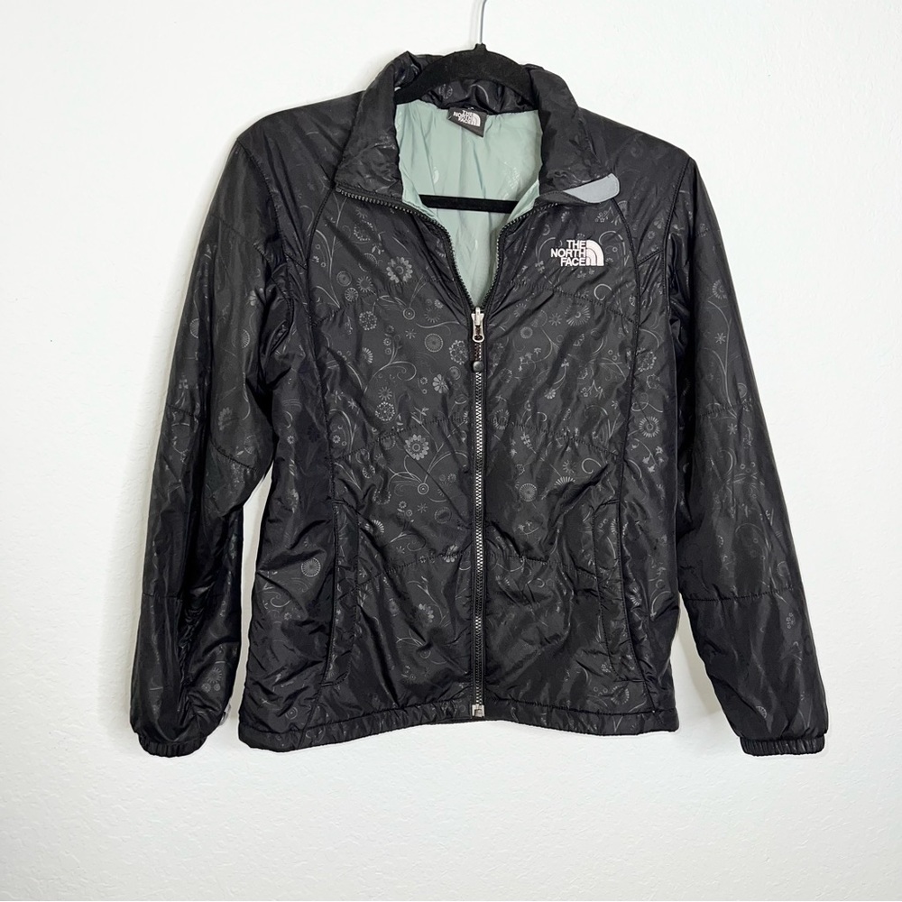 The North Face Jacket Coat Girls Large Floral Puffer Black Zip Up Soft Shell C1